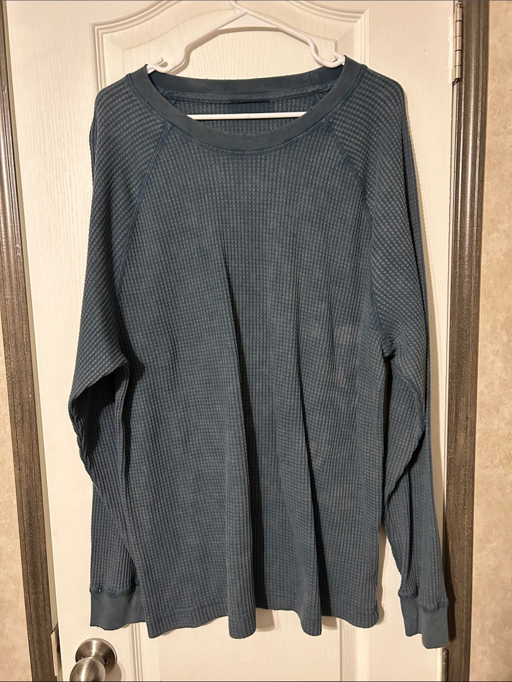 Waffle Knit Long Sleeve Tee in Slate Blue